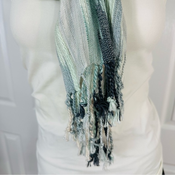 RISING TIDE scarf SHIMMERY ICY chic BEACHY flare fringe SEA FOAM GREEN peach - Picture 7 of 7